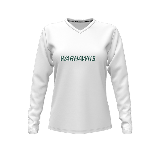 [CUS-DFW-TEES-PER-VNK-LSL-WHT-FYXS-LOGO2] Decker Performance T-Shirt (Female Youth XS, White, V Neck, Logo 2, Long Sleeve)