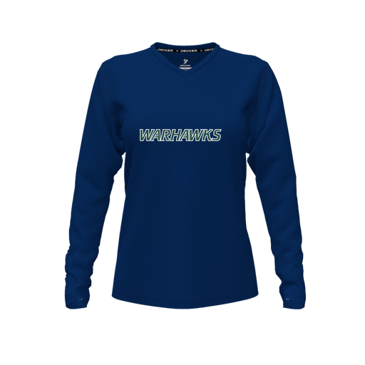 [CUS-DFW-TEES-PER-VNK-LSL-NVY-FYXS-LOGO2] Decker Performance T-Shirt (Female Youth XS, Navy, V Neck, Logo 2, Long Sleeve)
