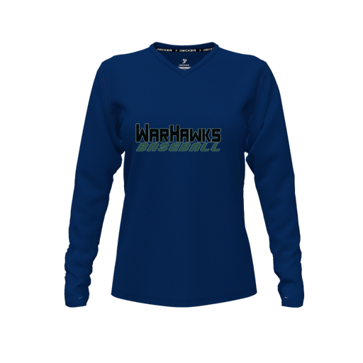 [CUS-DFW-TEES-CMF-VNK-LSL-NVY-FYXS-LOGO3] Decker Comfort T-Shirt (Female Youth XS, Navy, V Neck, Logo 3, Long Sleeve)