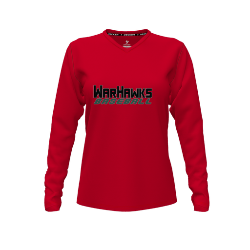 [CUS-DFW-TEES-CMF-VNK-LSL-RED-FYXS-LOGO3] Decker Comfort T-Shirt (Female Youth XS, Red, V Neck, Logo 3, Long Sleeve)