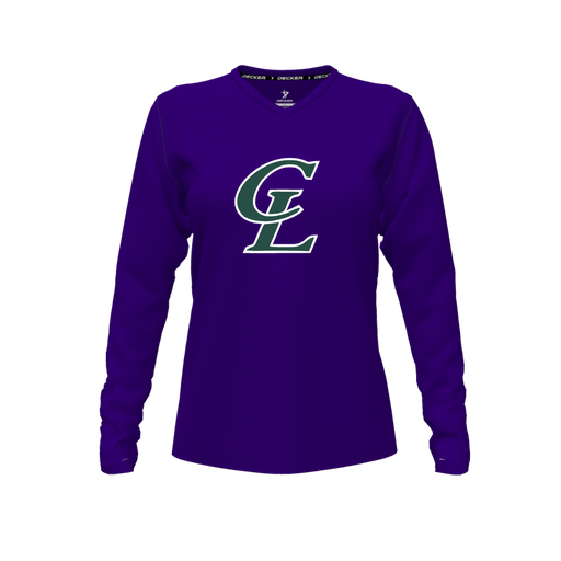 [CUS-DFW-TEES-PER-VNK-LSL-PUR-FYXS-LOGO1] Decker Performance T-Shirt (Female Youth XS, Purple, V Neck, Logo 1, Long Sleeve)