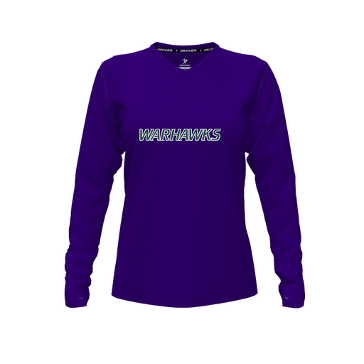 [CUS-DFW-TEES-PER-VNK-LSL-PUR-FYXS-LOGO2] Decker Performance T-Shirt (Female Youth XS, Purple, V Neck, Logo 2, Long Sleeve)
